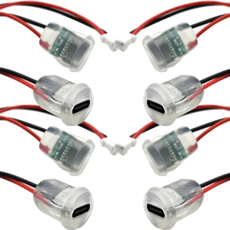 TipoC Sedile femmina Rotondo Connettore trasparente Porta USB LED TIPO C2P Lampada da scrivania Porta di ricarica Terminale di saldatura per auto Barca Marine