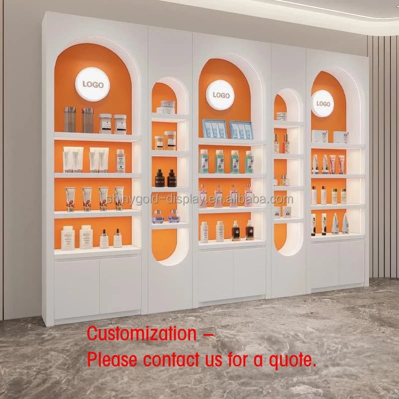 Espositore Personalizzato per Smalti e Prodotti per la Cura della Pelle, Armadietto Moderno per Cosmetici con Verniciatura a Forno, per Saloni di Bellezza Commerciali, Bianco