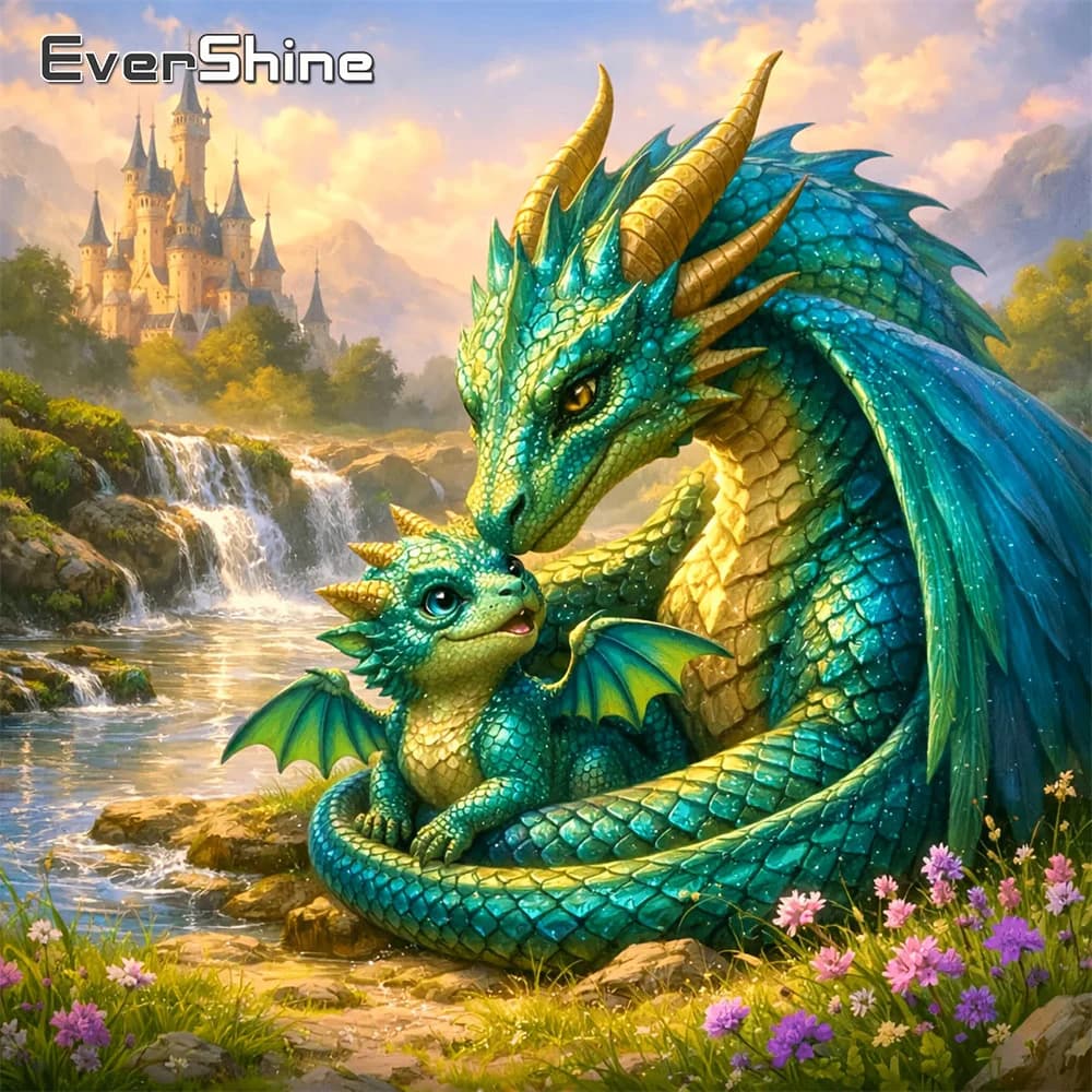 EverShine Kit Fai da Te Mosaico Diamantato Drago Animale, Pittura Completa Quadrata o Rotonda, Ricamo Castello, Punto Croce, Adatto per Principianti