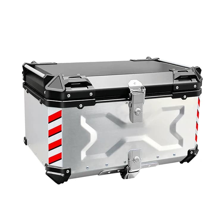 Factory Hot Sale 65L Silver + Black X Design F2-MOTO Universal Aluminum Bag Box Upper Bag Box for Motorcycles