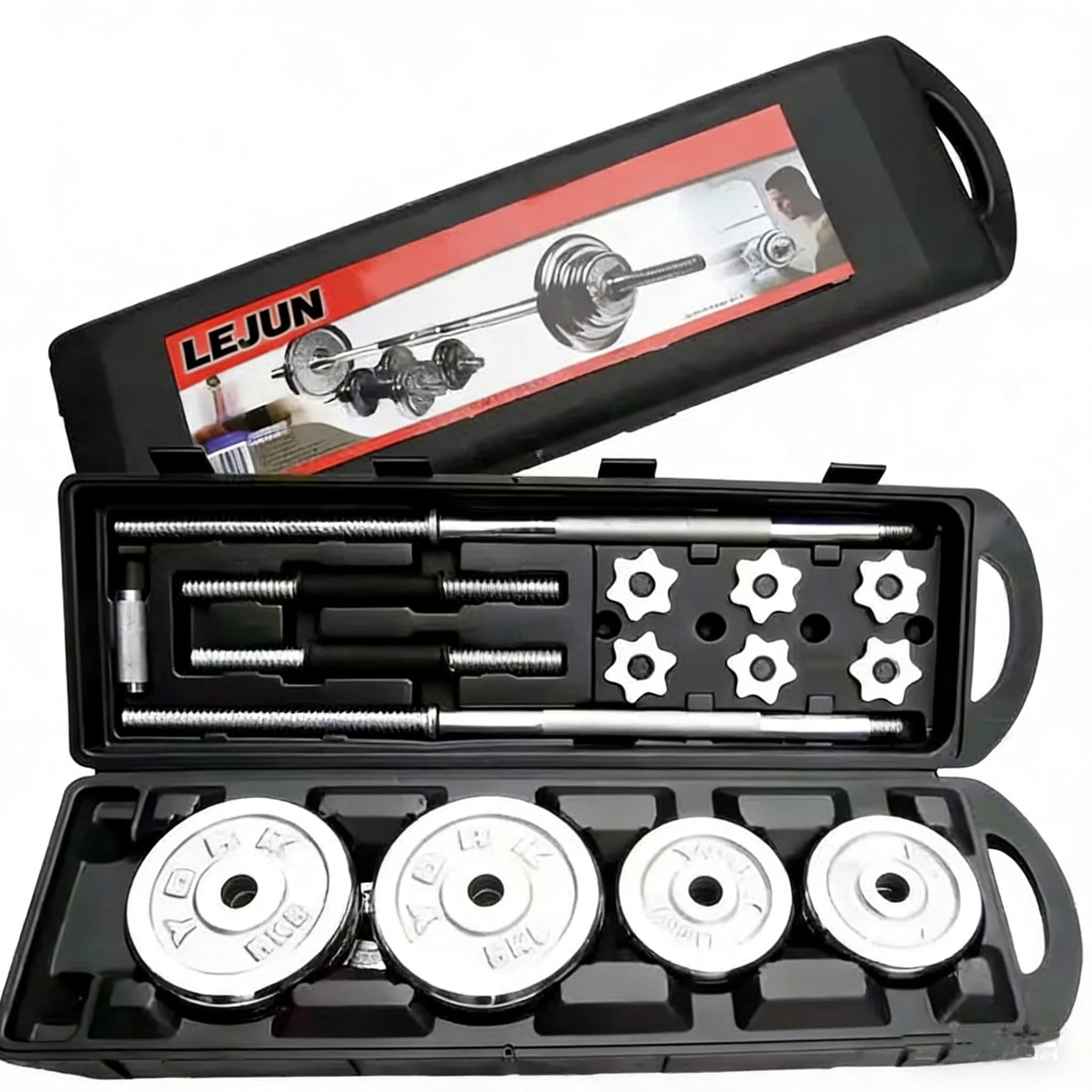 Cast Iron Multifunctional Adjustable Dumbbell and Barbell Set 55kg Electroplated Finish-Durable Unisex Bodybuilding Equipment