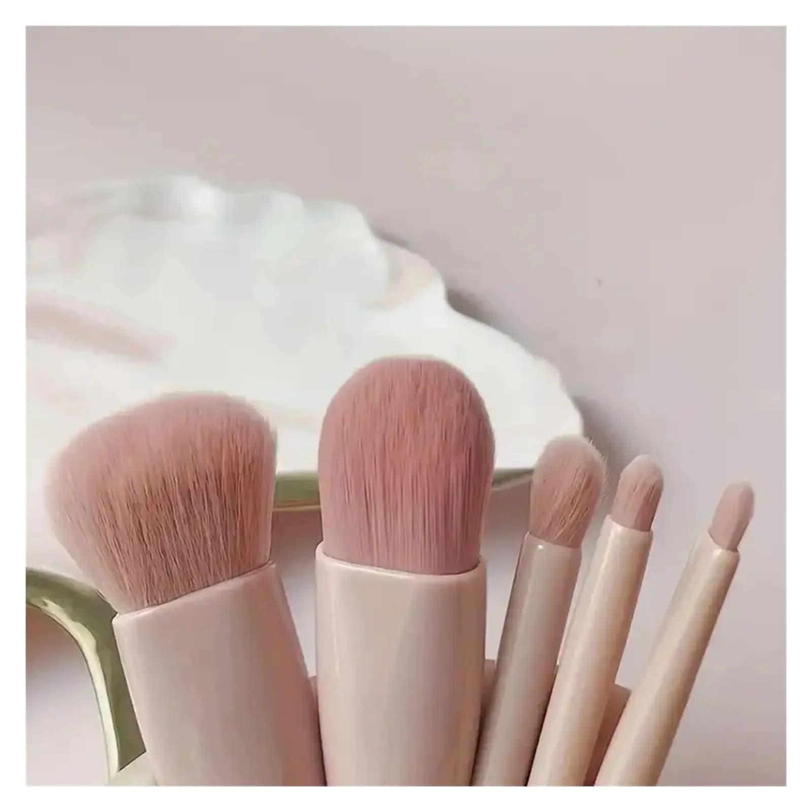 Set di 5 mini pennelli da trucco da viaggio - Kit completo di pennelli cosmetici con custodia e specchio per l'uso in viaggio