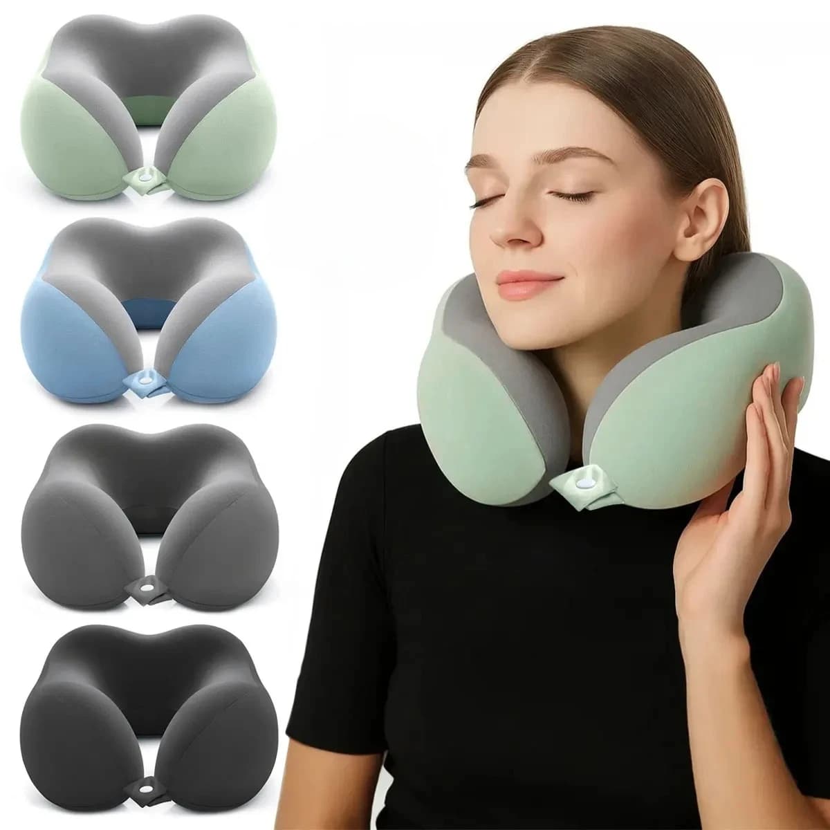 Cuscino ergonomico a U per il collo con custodia, rivestimento rimovibile e lavabile, per viaggi, ufficio, aereo, auto.