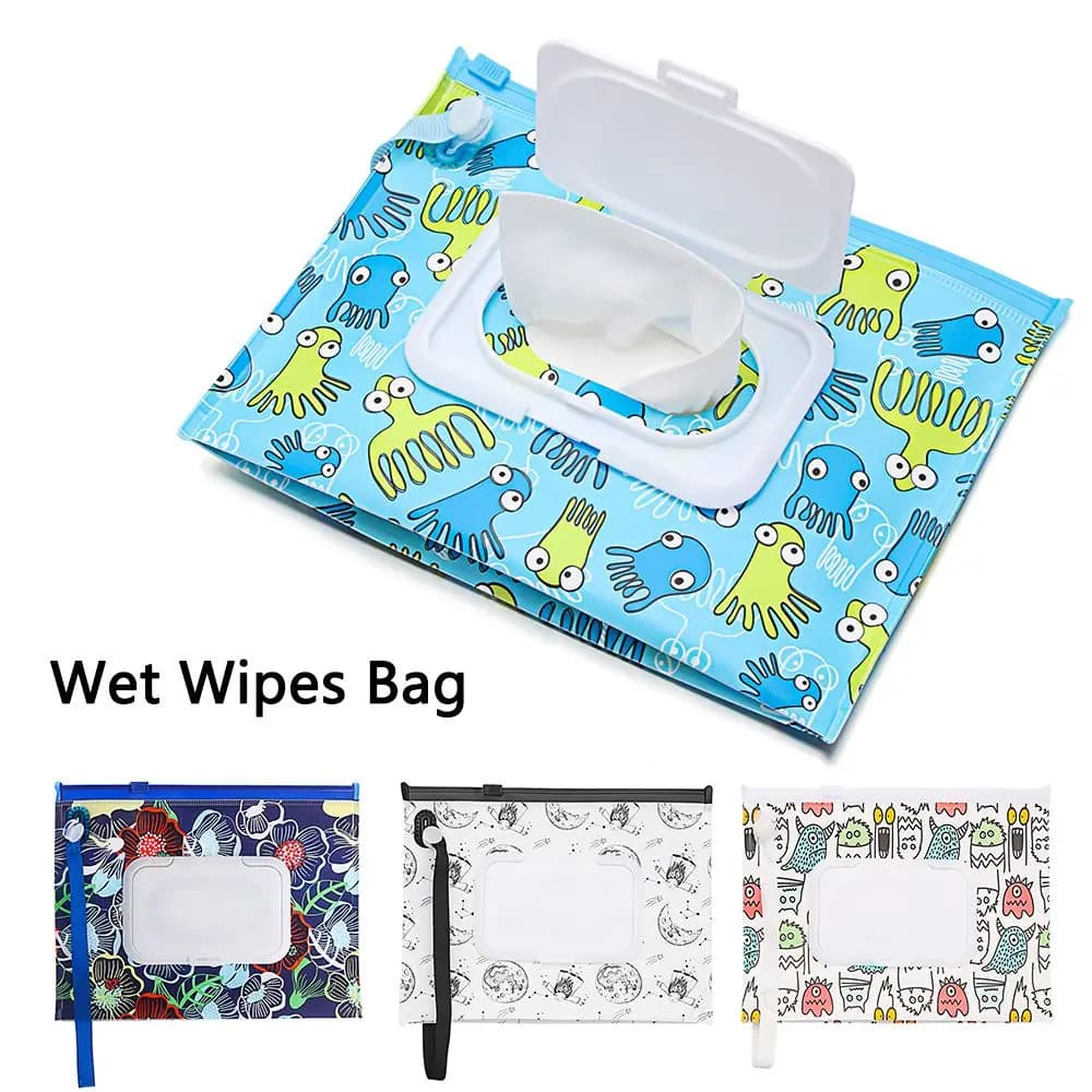 Salviette umidificate Salviette con cinturino a scatto facile da trasportare Custodia portatile con copertina a scatto Custodia per cosmetici Scatola per fazzoletti Accessori per neonati