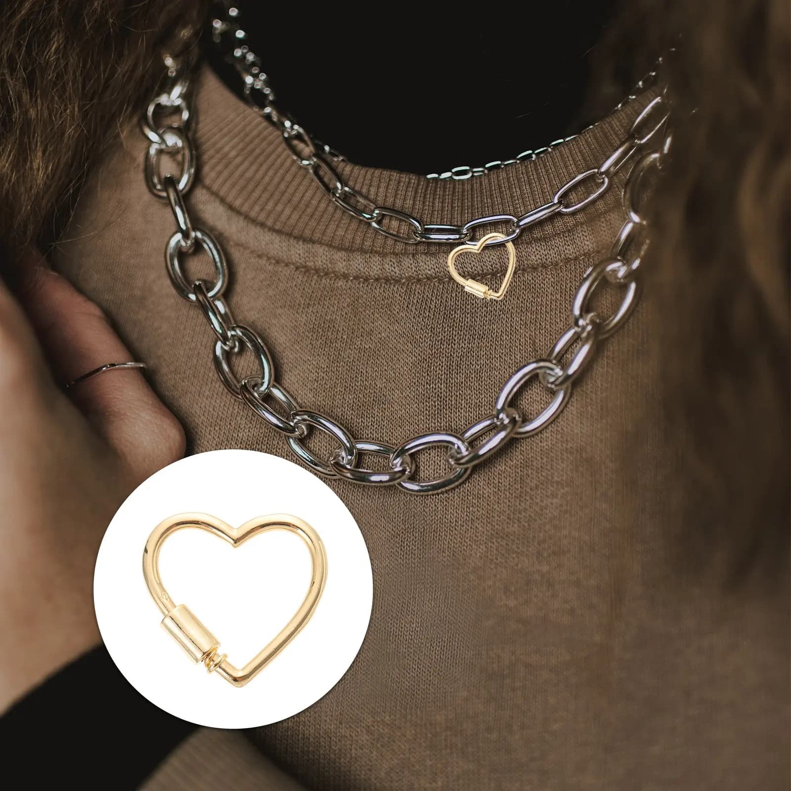 1 Pezzo Moschettone a Forma di Cuore in Rame con Chiusura a Vite per Collane, Connettori, Accessori per Ciondoli, Gioielli Fai da Te, Portachiavi