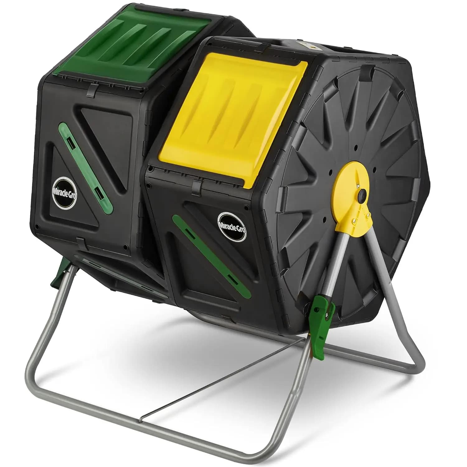Compostiera a Doppia Camera Easy-Turn, Contenitore per Riciclaggio Rifiuti da Giardino Resistente per Esterni, 2 Porte Scorrevoli, 37 Galloni/140L Totali, Personalizzabile
