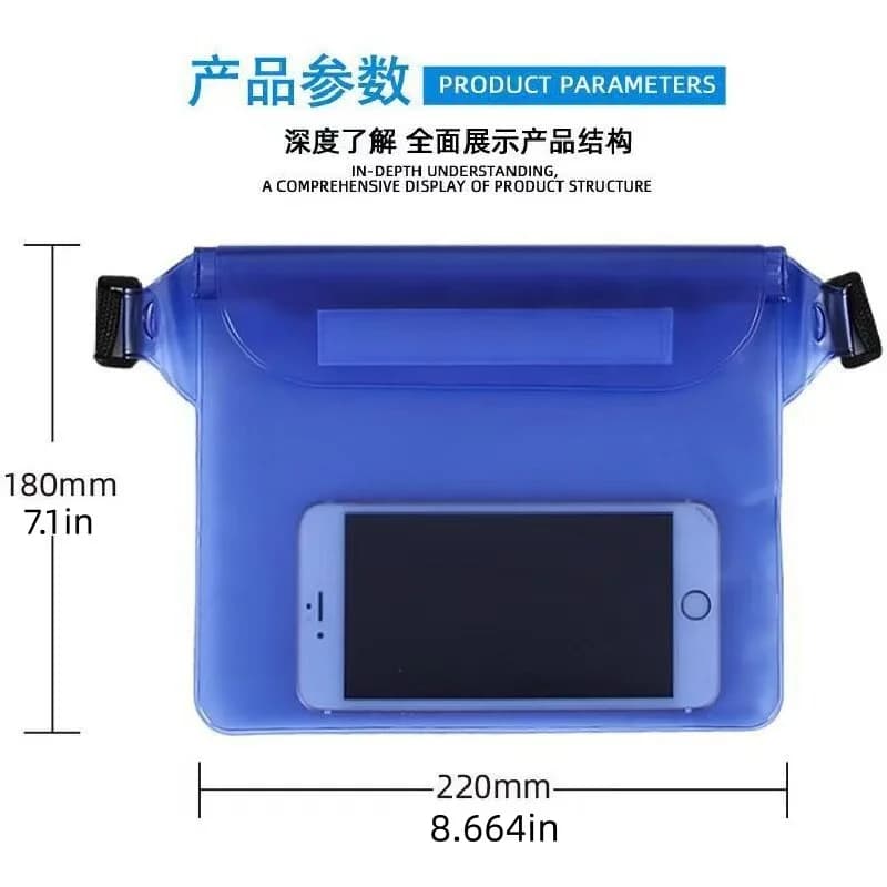 Borsa Impermeabile da 7 Pollici, Custodia Trasparente in PVC per Telefono con Cintura, Borsa per Piscina e Snorkeling per iPhone e Android