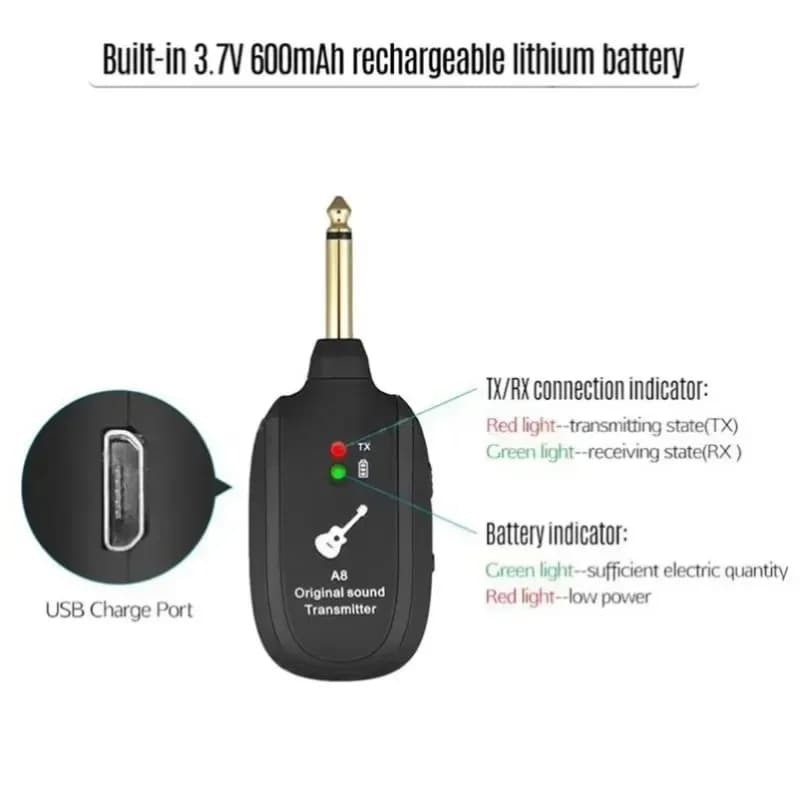 50M Wireless Guitar Transmitter Receiver Original Sound No Delay Rechargeable For Electric Guitar Bass Ukulele Stage Studio Use