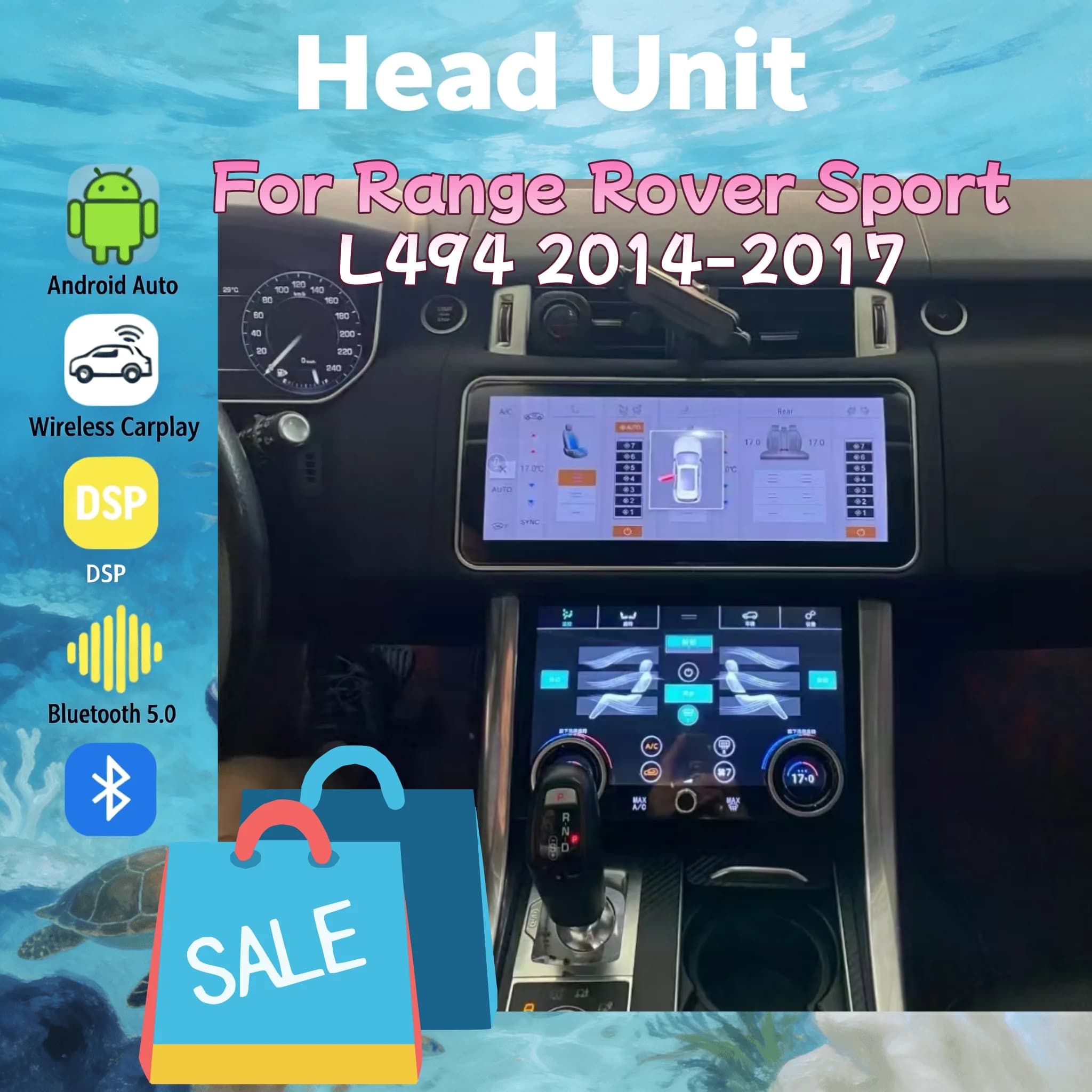 n 12.3" Android 13 Car Radio Dual System For Range Rover Sport L494 2014-2017 Multimedia Player GPS Head Unit Carplay AC Panel