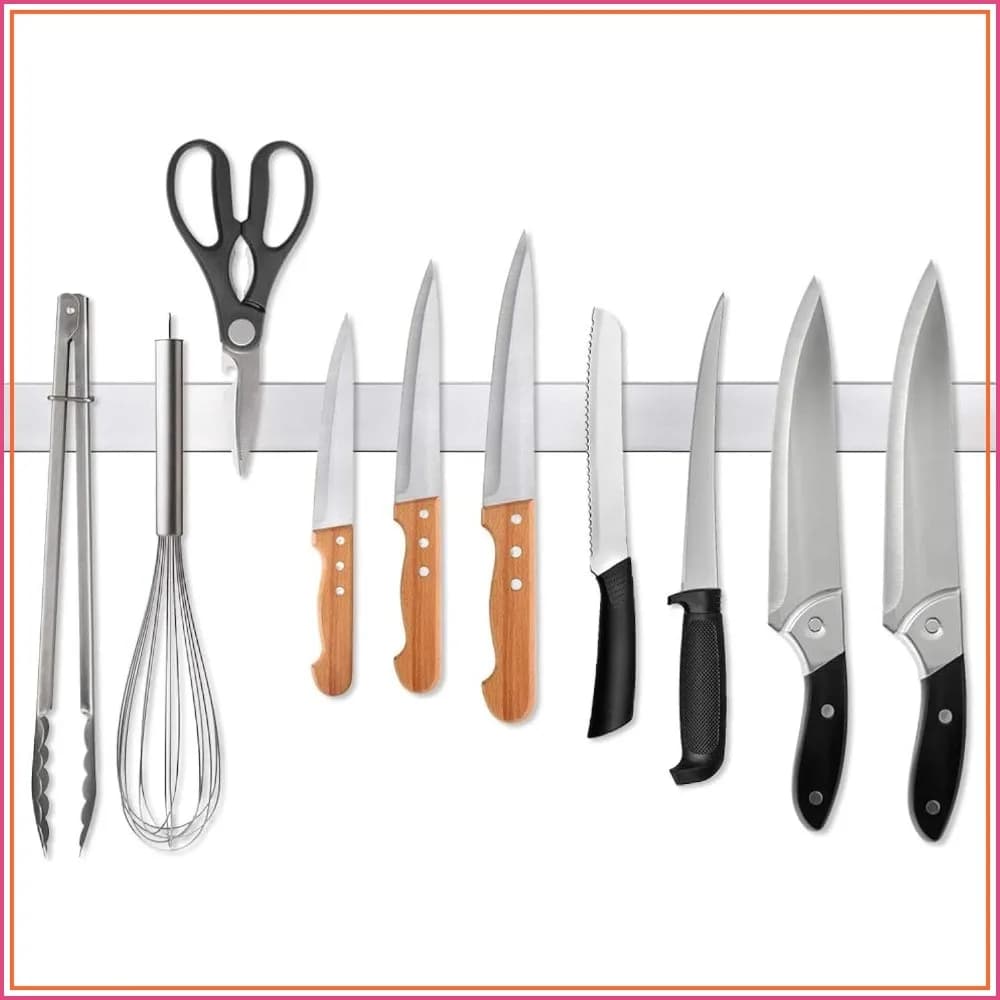 24 Inch Magnetic Knife Strip, Premium Stainless Steel Wall Mounted Kitchen Knives Bar, Space-Saving No Drilling Magnetic Knife Rack for Home Kitchen Utensil Holder & Tool Holder