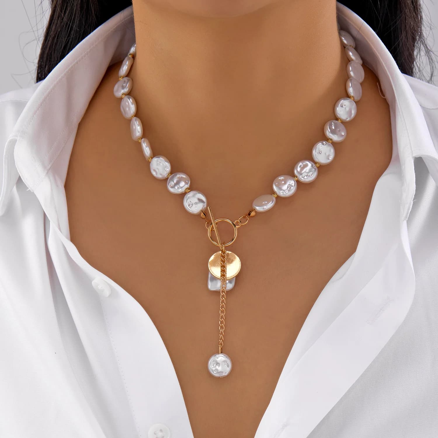 Unique Design Imitation Pearl Long Tassel Necklace For Women Vintage Flat Snake Bone Chains Tassel Clavicle Choker Neck Jewelry