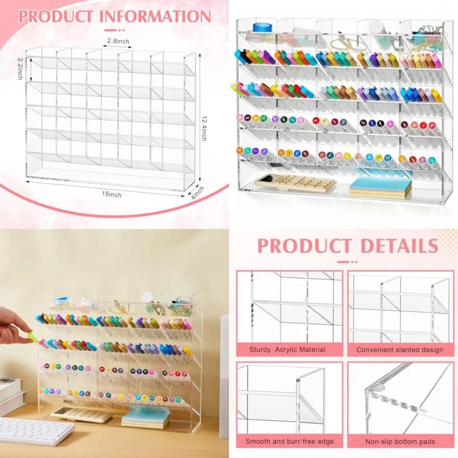 Acrylic Pen Organizer Storage for 300 Markers Vertical Marker Organizer Acrylic Pen Display Holder for Office Desk Desktop Stat