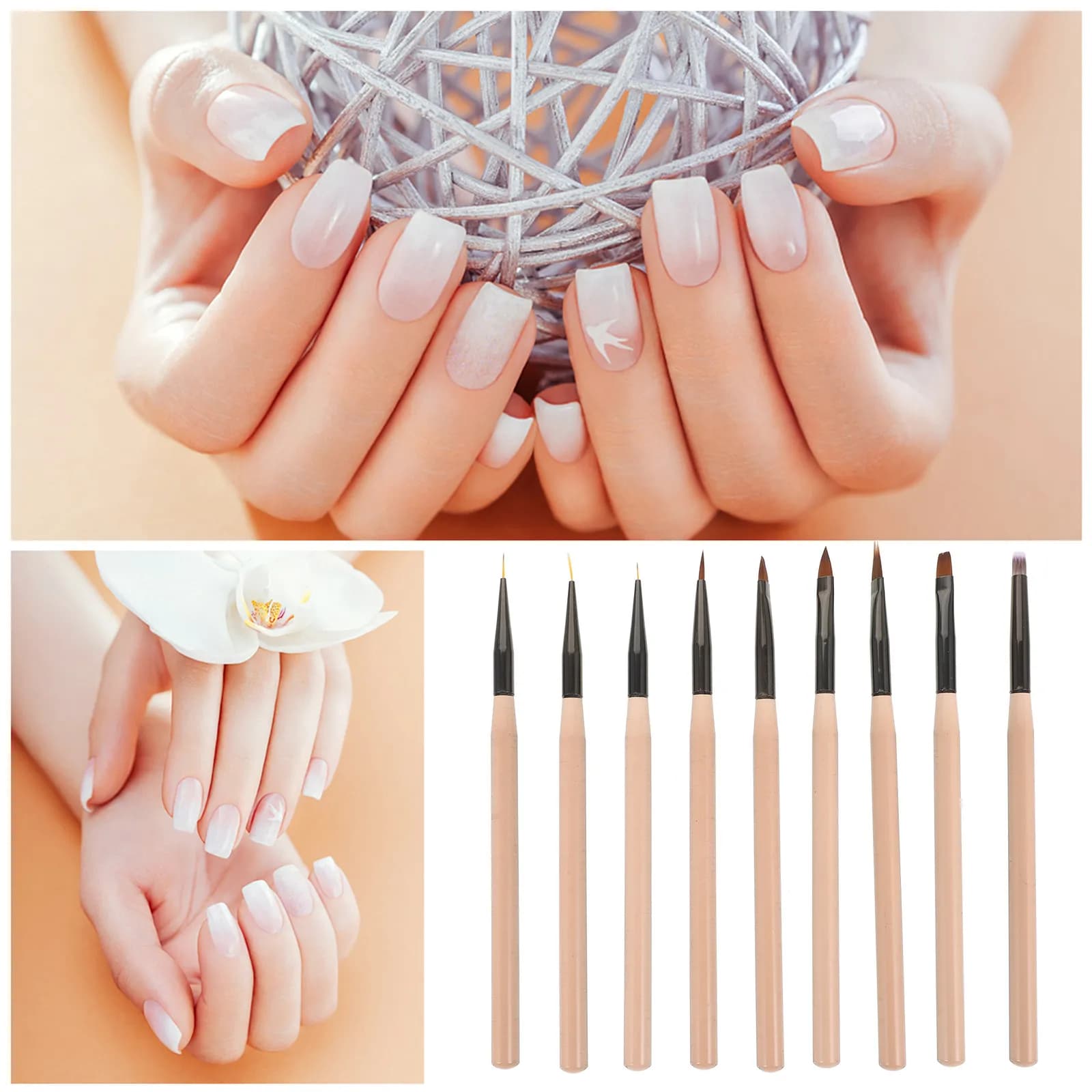 9Pcs Nail Art Liner Brush Set Fine Tip Manicure Pens for Intricate Nail Designs Gel Polish Tips Flower Drawing Tools