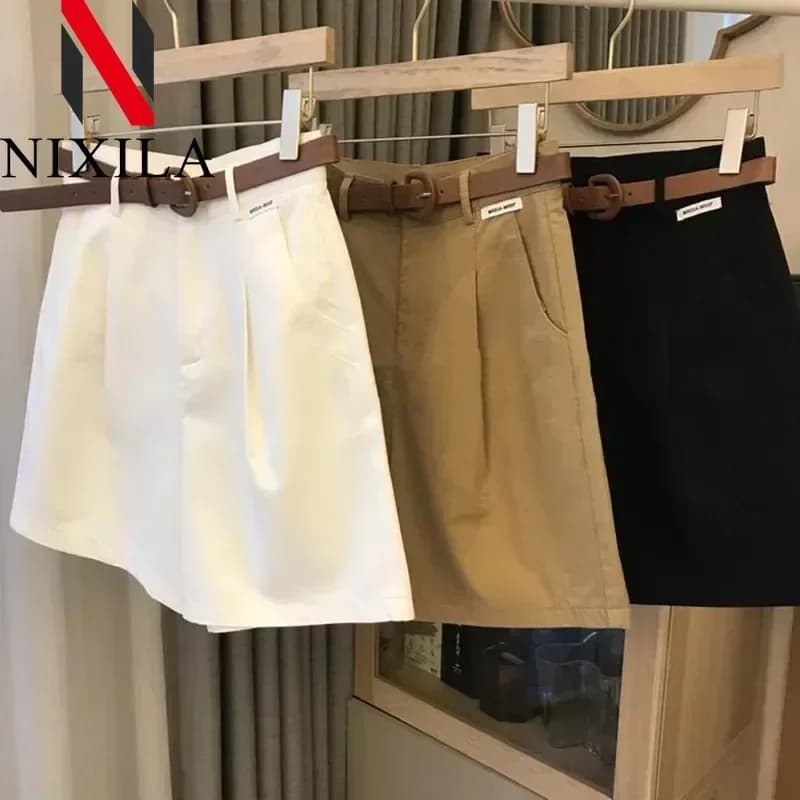 New in Summer Wide Leg Shorts for Women Thin Cotton A Line Short Pants Office Lady Classic Loose Casual Zipper Female Clothing
