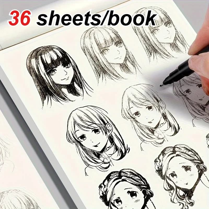 36 Sheets/Book Beginner's Anime Drawing Workbook, Easy to Hand Draw Outlines, Step-by-Step Comic Line Practice Sketching