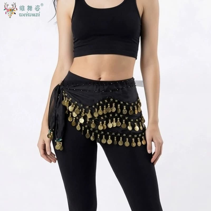 Fascia da Danza Jazz e Danza del Ventre con Monete Dorate, Paillettes e Nappe - Accessorio per Esibizioni Femminili