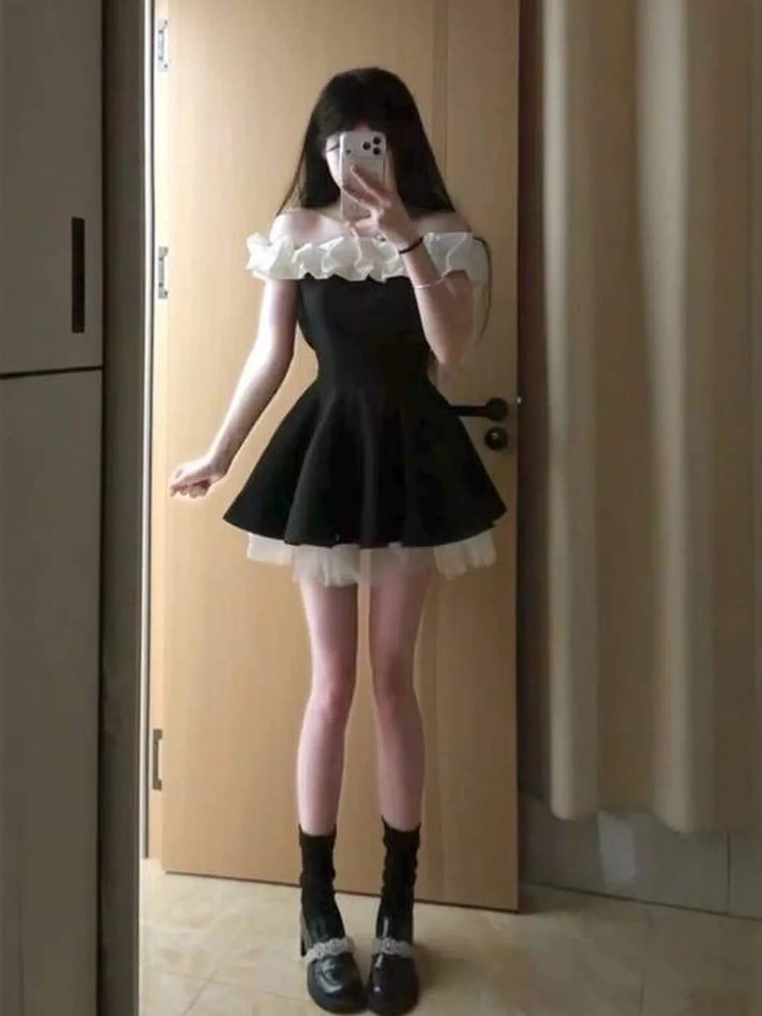 Summer Gentle Wind Cute One-Shoulder Puffy Short Skirt Dress High Waist A-Line Silhouette Casual City Commute School Date