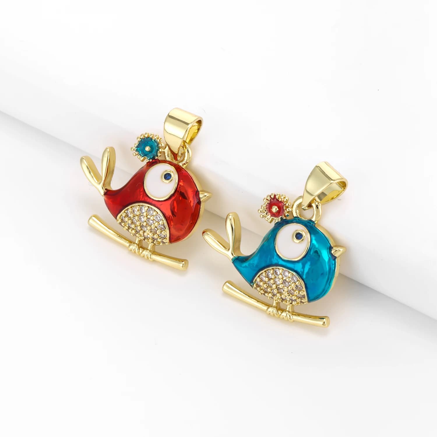 Fully Crystal Light Blue/Red Colors Birds With Small Flower Pendant Exquisite Copper Jewelry Accessories Dinner Party For Women