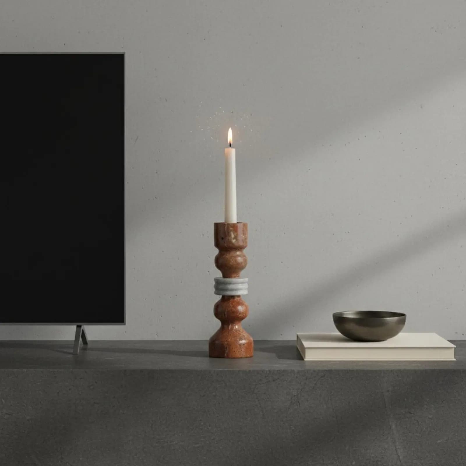 Set di 2 Portacandele in Travertino, Design Moderno e Minimalista, Candelabri in Pietra di Lusso