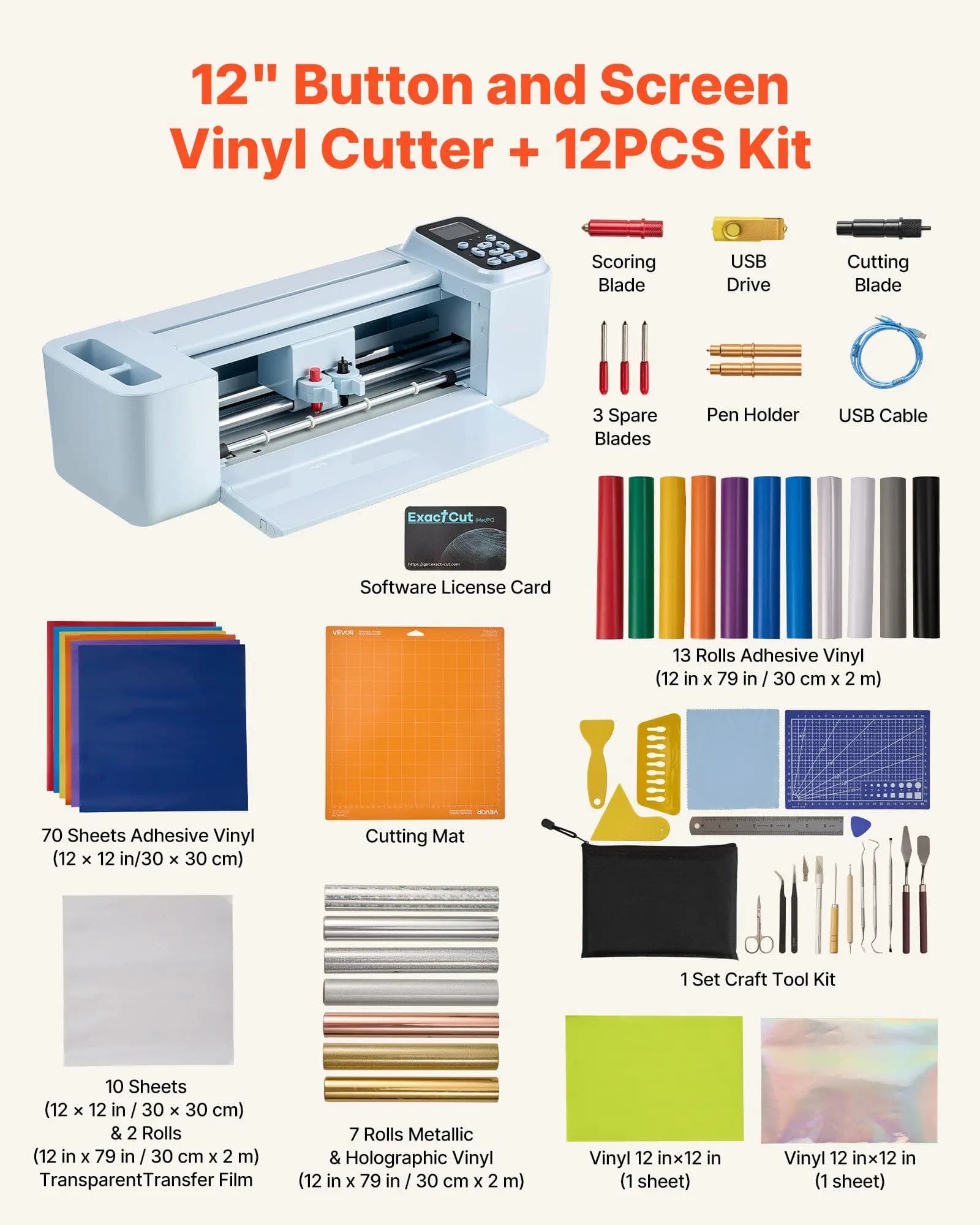 Macchina da taglio vinile, 12 pollici, con controllo tramite pulsante e schermo, kit materiali e strumenti, oltre 5000 disegni integrati