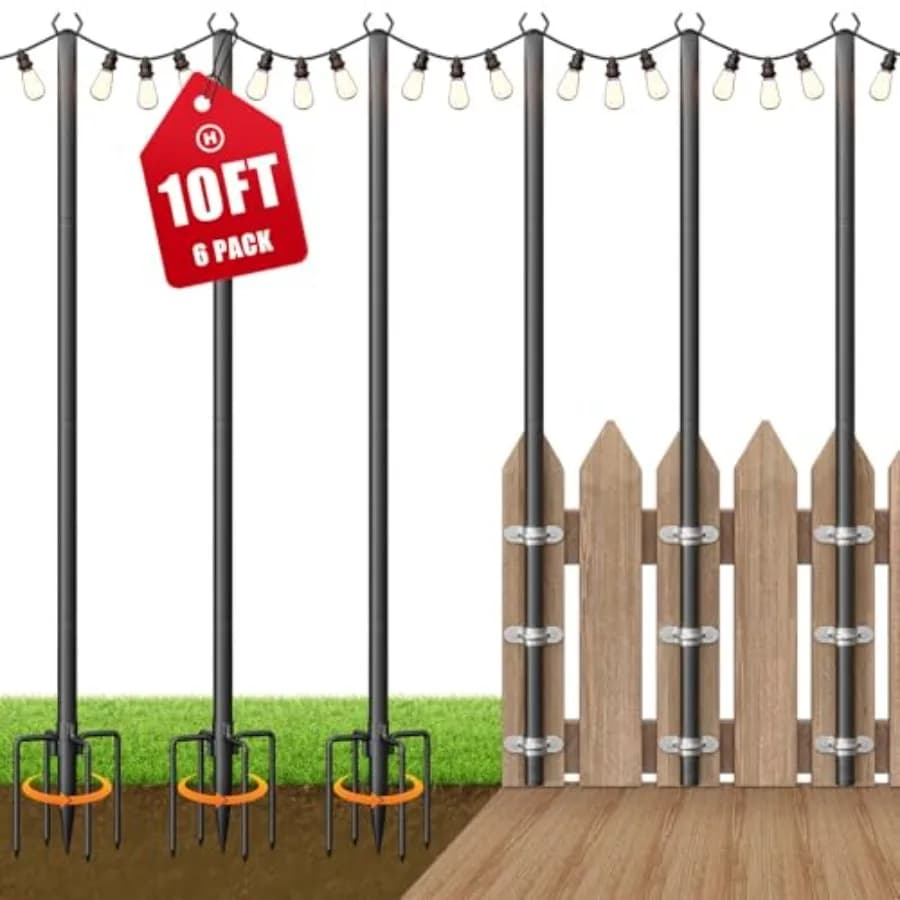 Pali per Luci a Corda da Esterno, Regolabili 10 Piedi, Supporto per Illuminazione Esterna con Forca per Patio