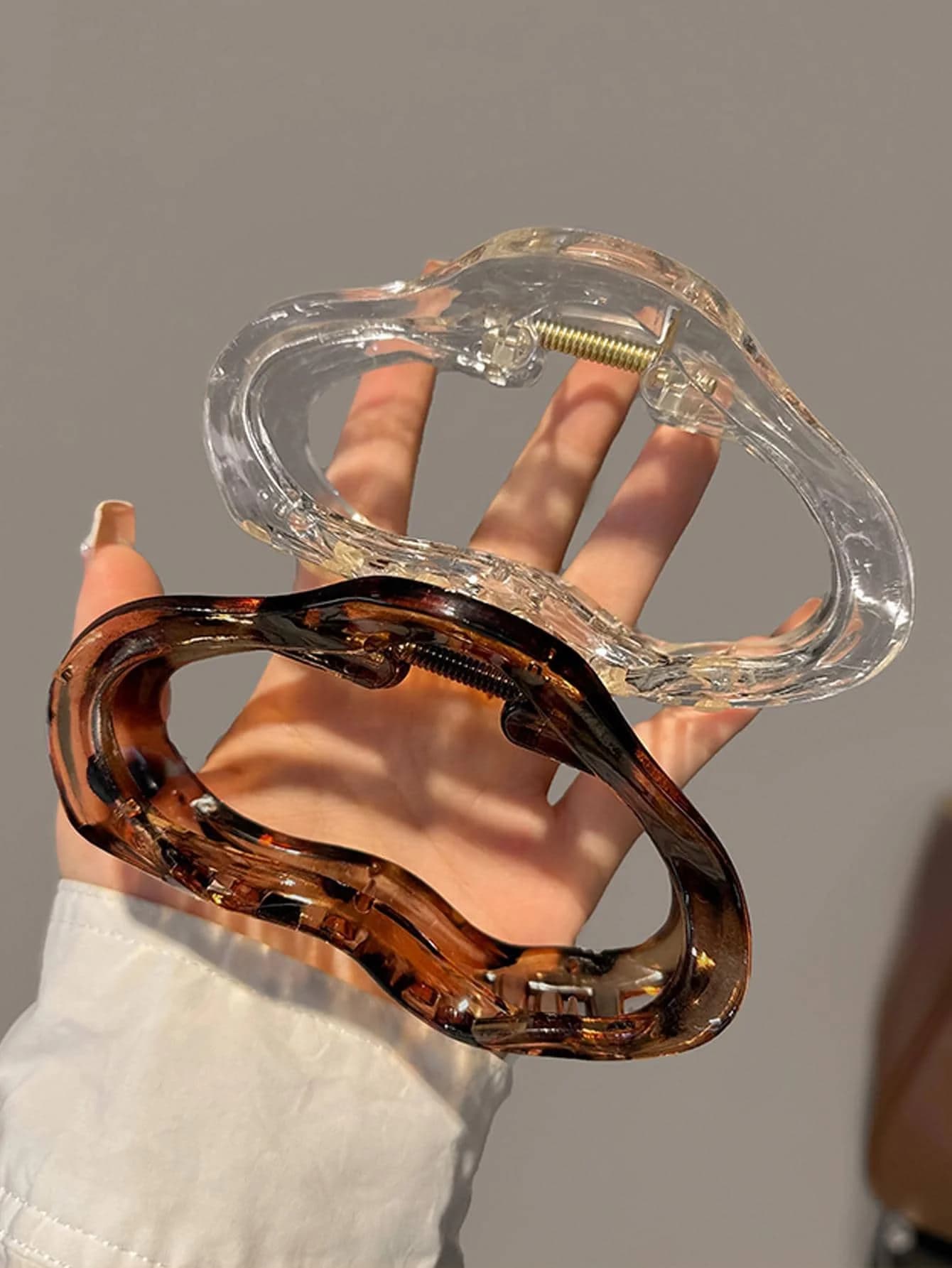 2 pezzi/1 pezzo di fermagli per capelli grandi da 4,41 pollici/11,2 cm, eleganti con stampa leopardata marrone lucido, accessori antiscivolo a tenuta forte per l'uso quotidiano, lavaggio del viso e trucco