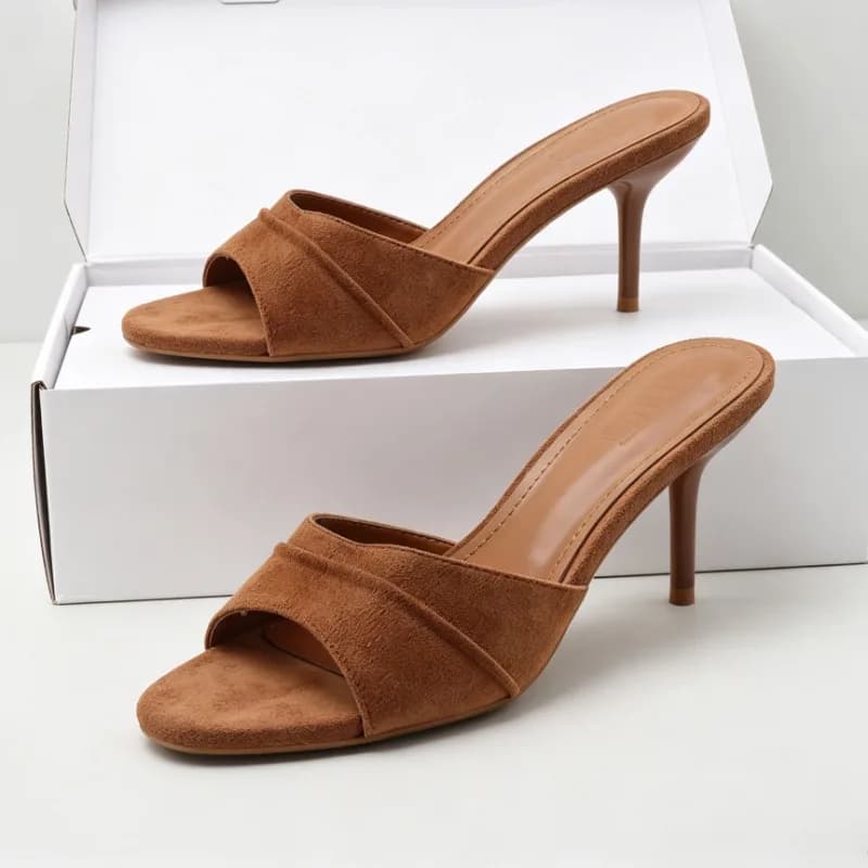 Suede Retro Designer Women Slippers Open-toe Concise Mules Style Slides Comfortable Thin Heels Sandals Ladies Chinelos Femininos