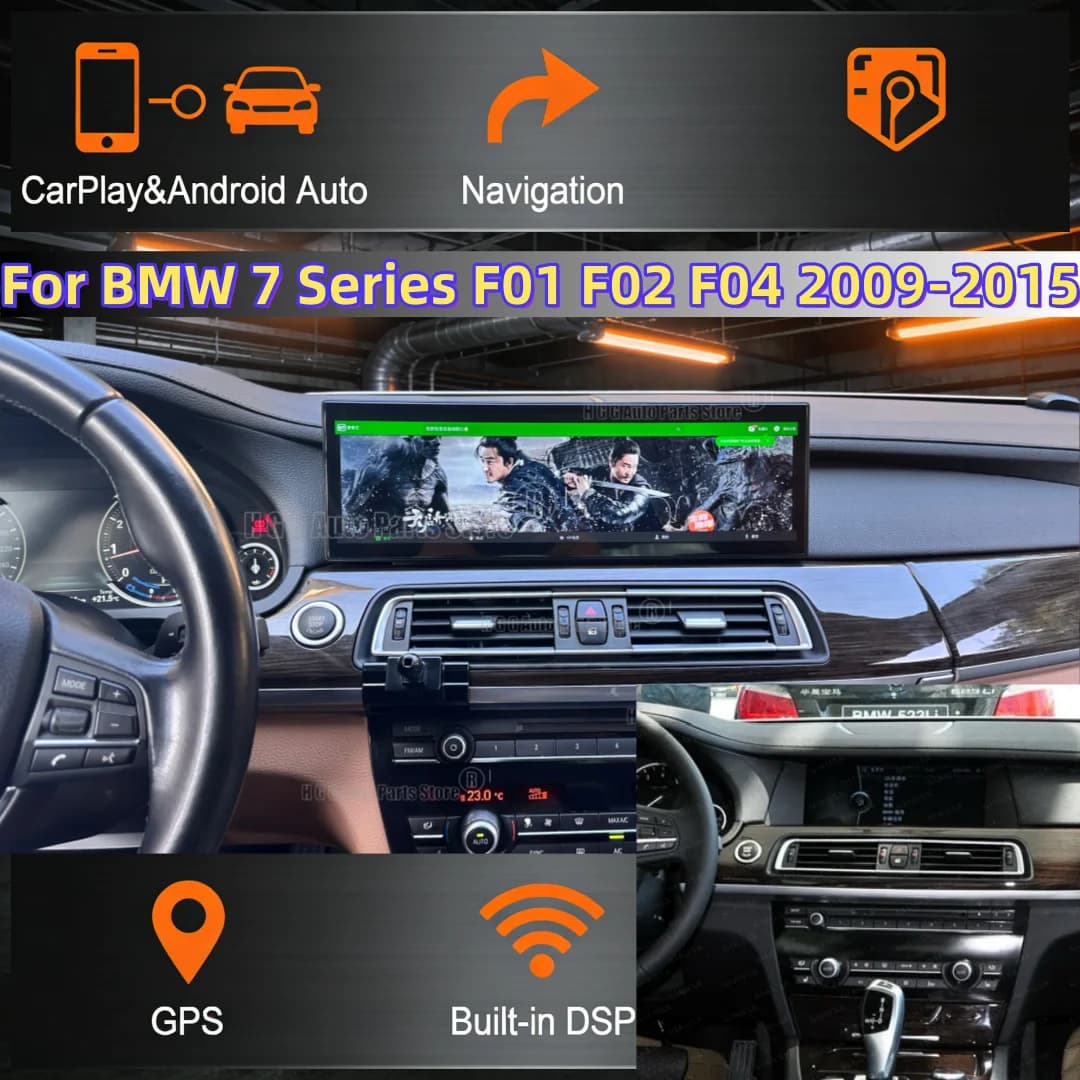 Schermo CarPlay per auto da 14,9 pollici Android per BMW Serie 7 F01 F02 F04 2009-2015 Lettore multimediale video Autoradio Stereo GPS Navigazione