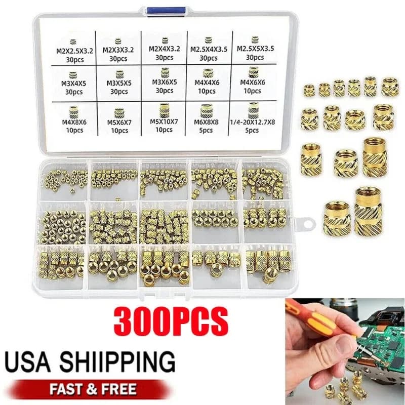 300 pz M2-M6 ottone zigrinato dado filettato Set di calore inserti per parti di stampa 3D in plastica dado Kit di attrezzi boccole accessorio per dado