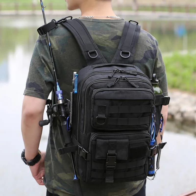 1000D Cordura Nuovo zaino da pesca tattico Attrezzatura sportiva all'aria aperta con portacanna