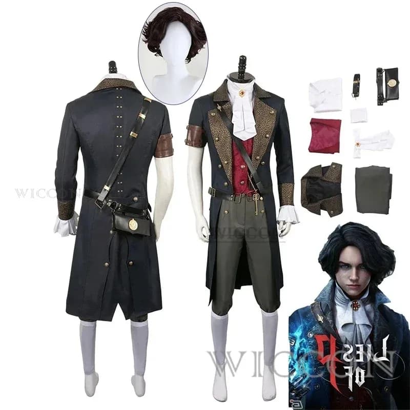 Gioco Lies Of P cos Fantasia Costume Travestimento maschile Uomini adulti Giacca uniforme Pantaloni Gioco di ruolo Vestito Vestito di carnevale di Halloween wigb;4