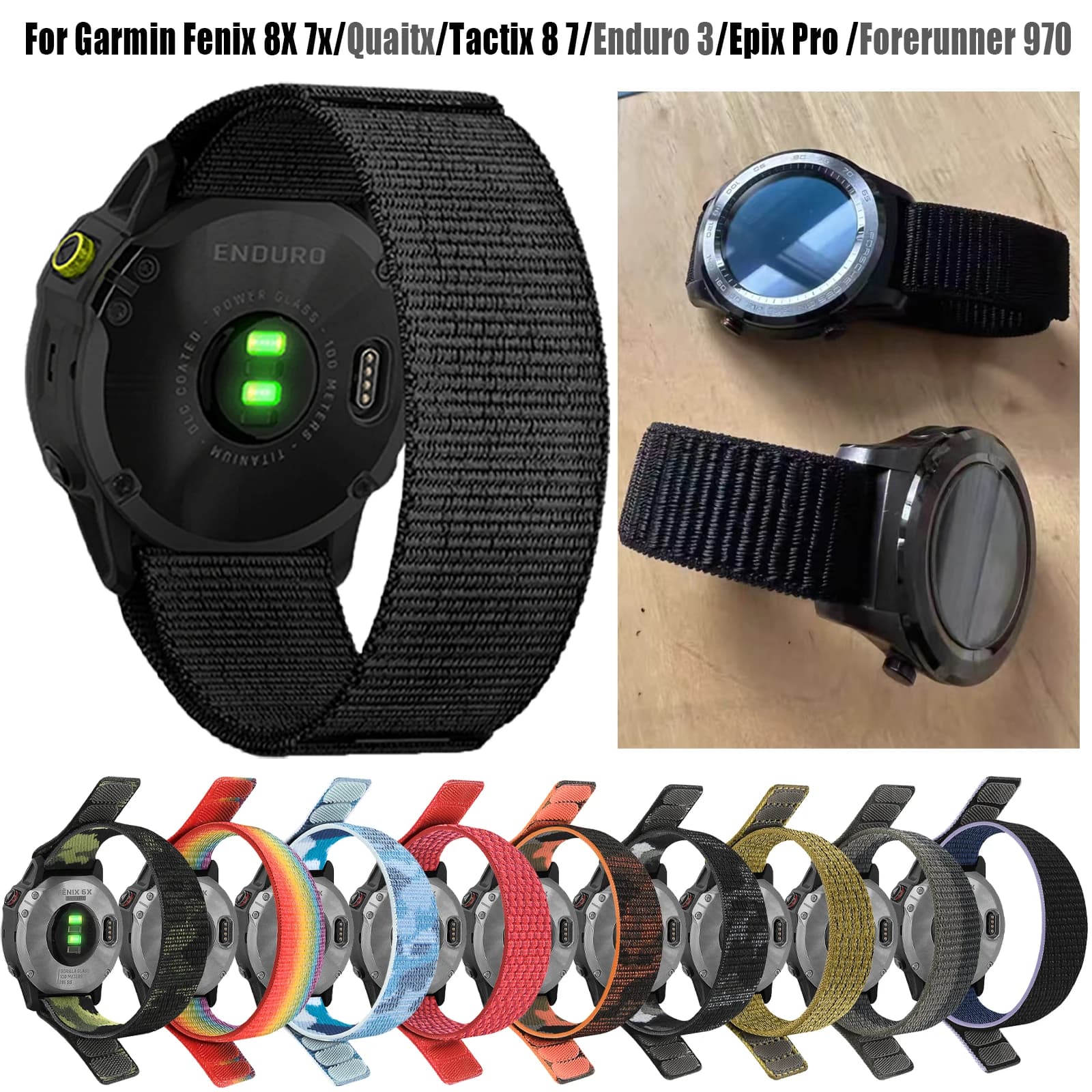 Fascia QuickFit con anello in nylon da 22mm 26mm per Garmin Enduro 3/Epix Pro Gen 2/Tactix 8 Fenix 8 E 7X 7 6 5 Instinct3 cinturino sportivo intrecciato