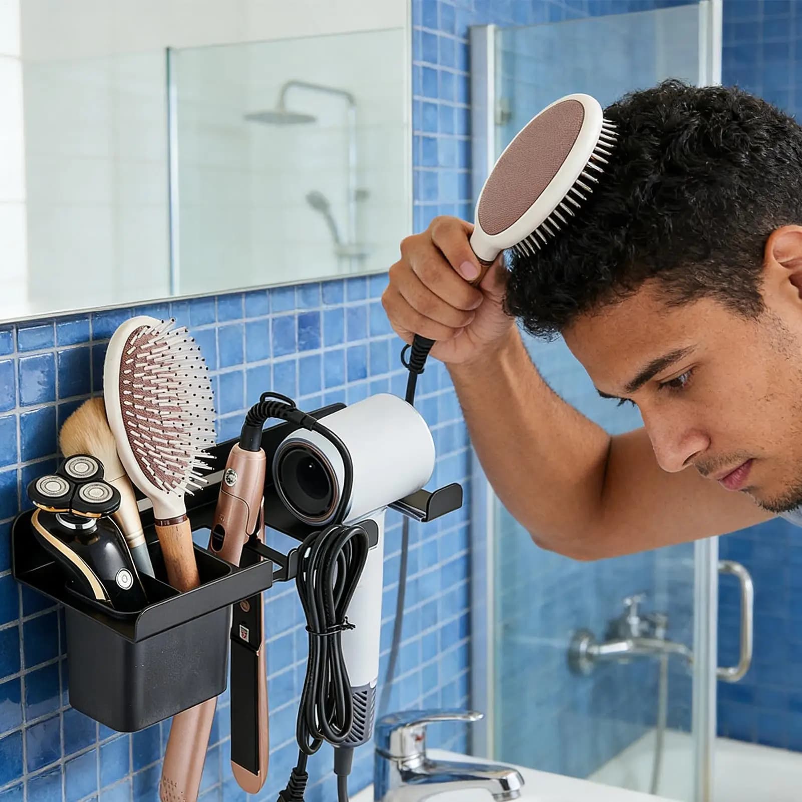 Organizer for Wall Hair Tools, Window Door, Bathroom Accessories, Brush Holder and Pettini, for Bathroom and Salon