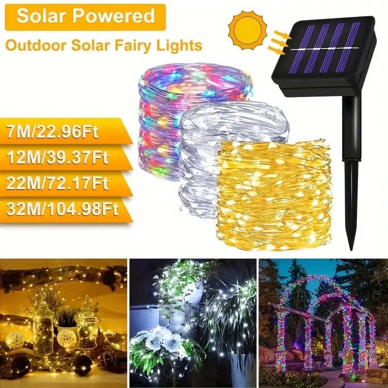 Luci Solari a LED per Esterni, Catena Luminosa da Giardino, Luci Fatate a LED Scintillanti, Lampada Impermeabile IP54 per Decorazioni Natalizie e Feste 7m/12m/22m/32m