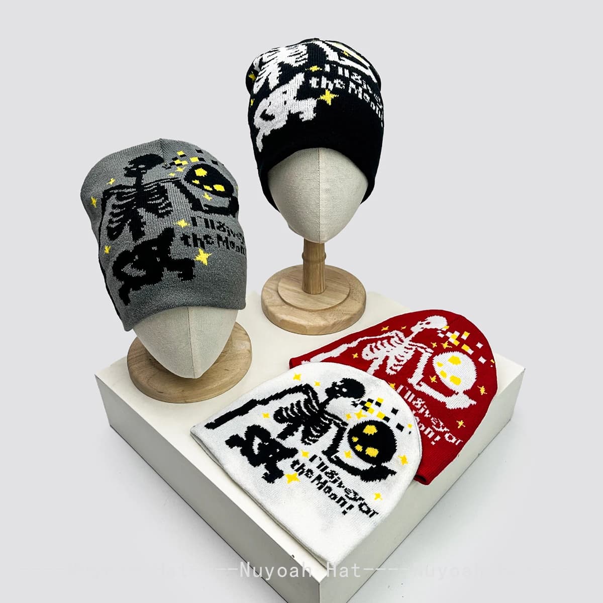 New Men Women Skeleton Moon Letter Jacquard Knitted Hats Color Block Warm Hip Hop Personal Fashion Street Beanies Versatile ins