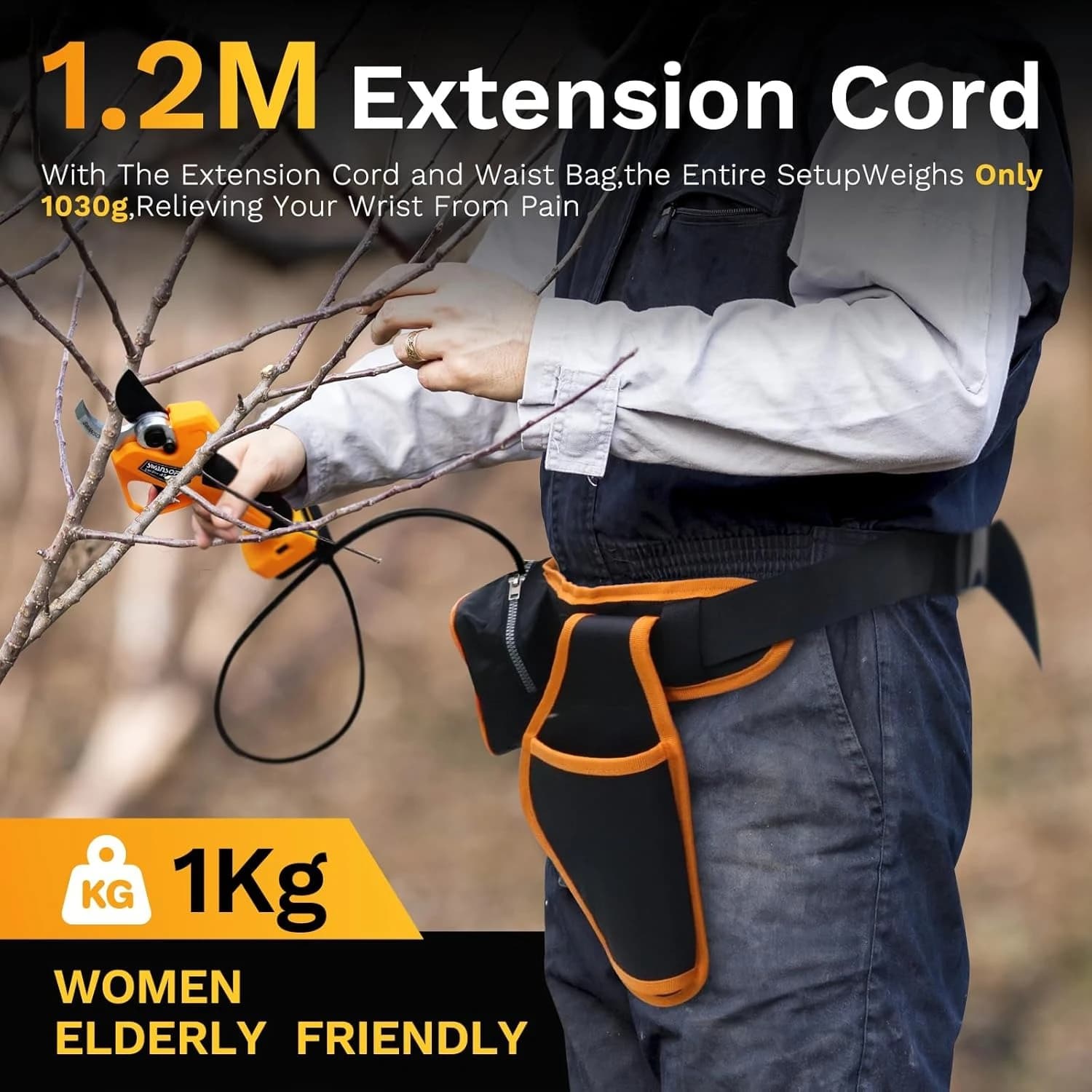 Electric pruning shears, battery-powered shears with cutting diameter of 45 mm 1,77 inches powered by battery, 1150 W shaft pruning machine