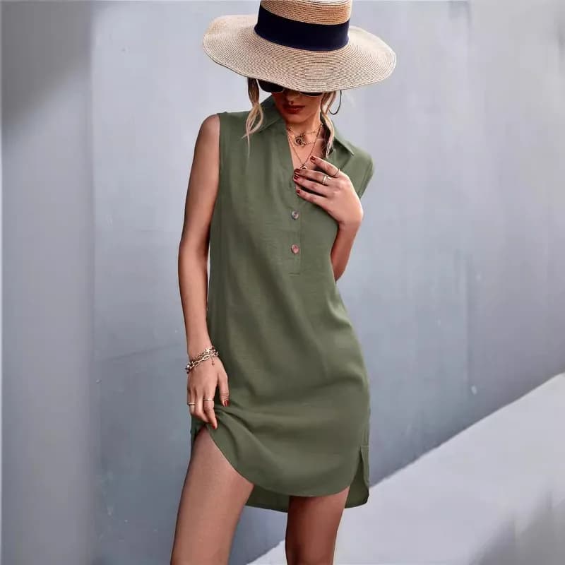 2025 Summer New Women's Dresses V-neck Button Sleeveless Vest Cotton Linen Ladies Clothes Y2K