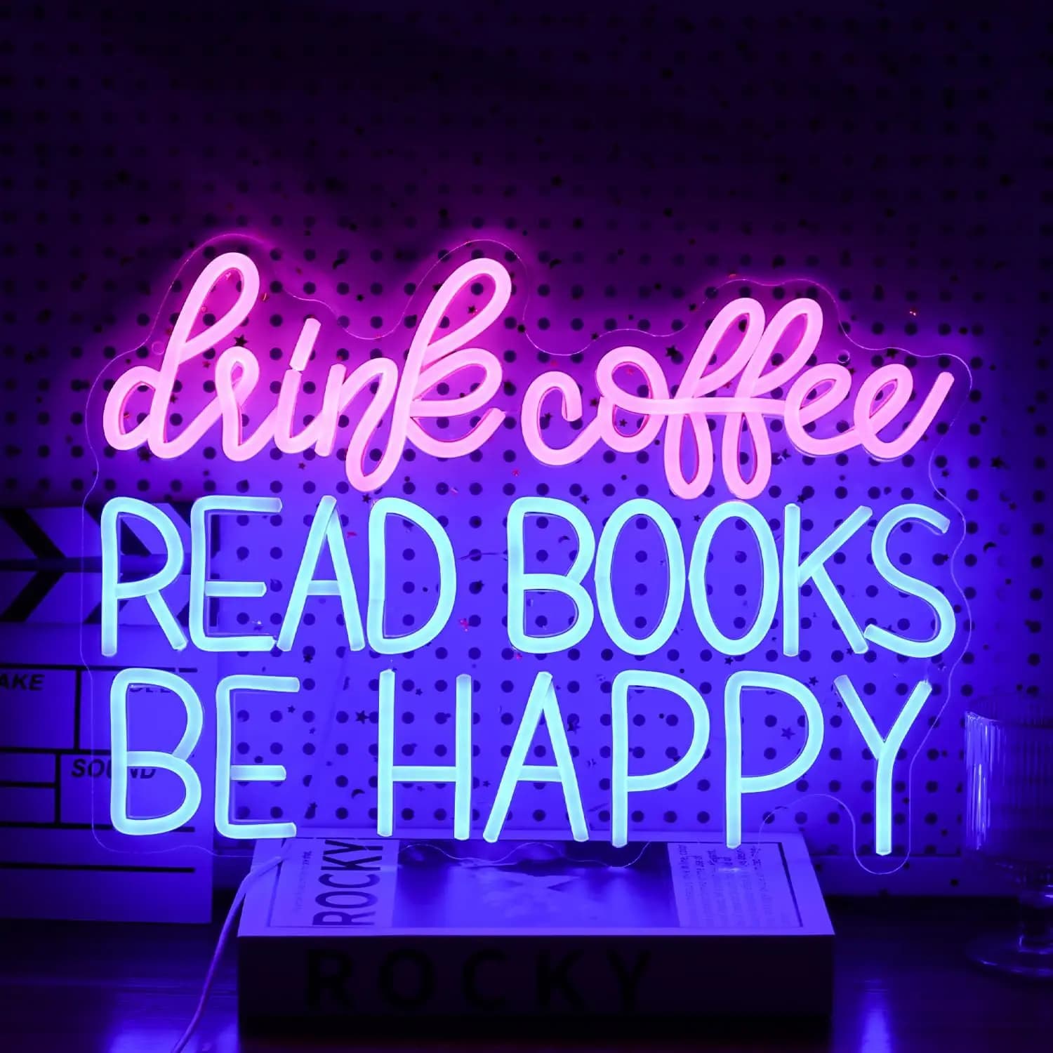 Bere caffè leggere libri Be Happy Neon Sign Led leggi libri Light Wall Decor luce al Neon per l'aula caffetteria libreria
