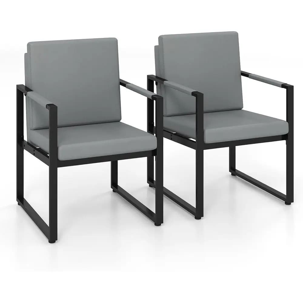 Industrial Style Leatherette Accent Chair Set of 2 with Cushions, Suitable for Living Room or Home Office (Grey)