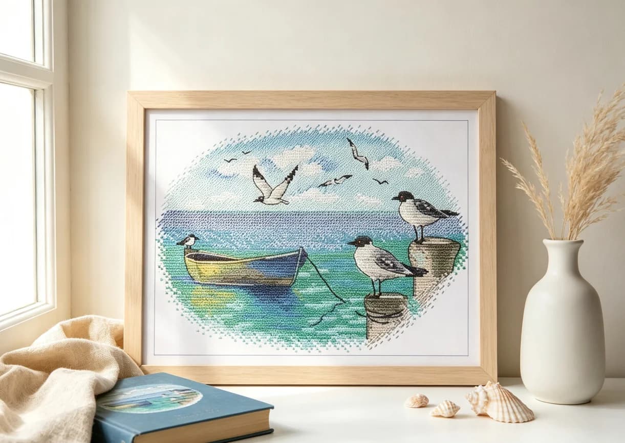 MP557 Pier Bird Counted Cross Stitch Kit - DIY Colorful Embroidery Floss Handcraft Artwork for Leisure Time