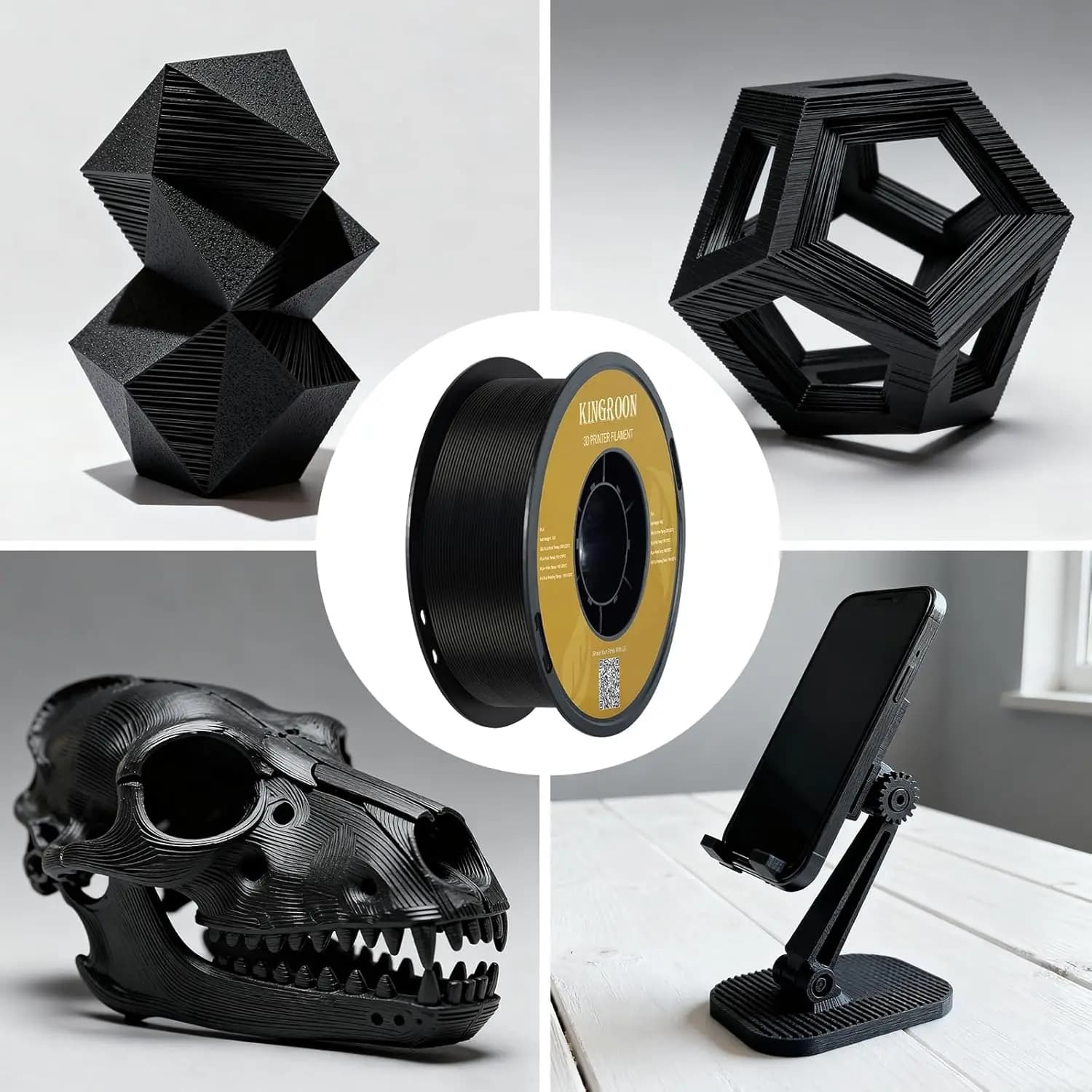Filamento per stampante 3D Kingroon PLA, 10 rotoli, precisione dimensionale +/- 0,02 mm, bobina da 10 kg (22 libbre), 1,75 mm, nero