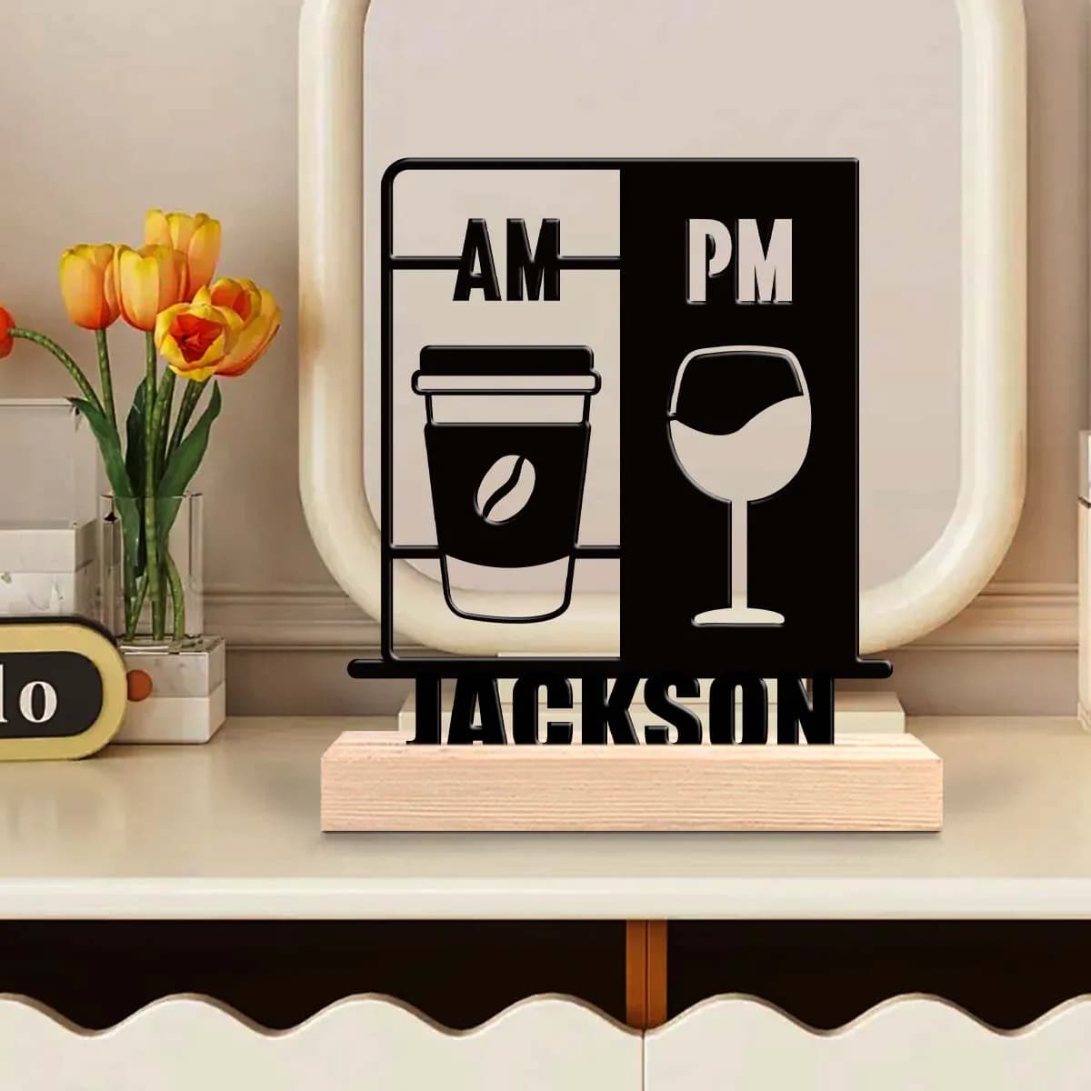 1pc Interesting Metal Desktop Decoration Custom Content With Wooden Base New Home Gift for Friends,Decorative Ornaments