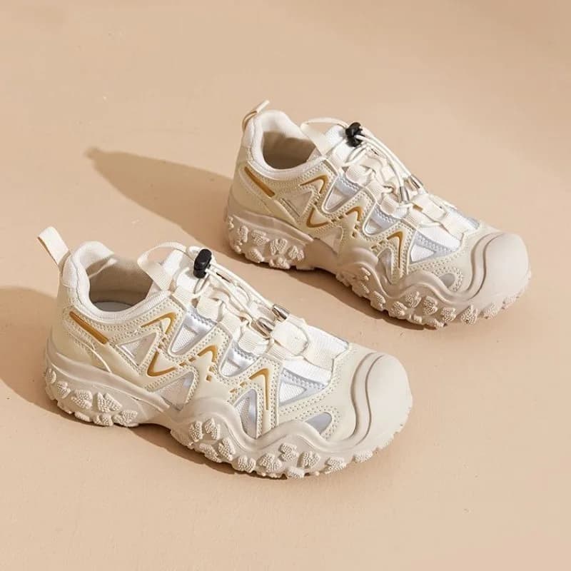 Ladies Outdoor Trekking Sneakers Mesh Breathable Non‑Slip Thick PlatformShoes Women Quick Pull Lace Casual HikingSports Footwear