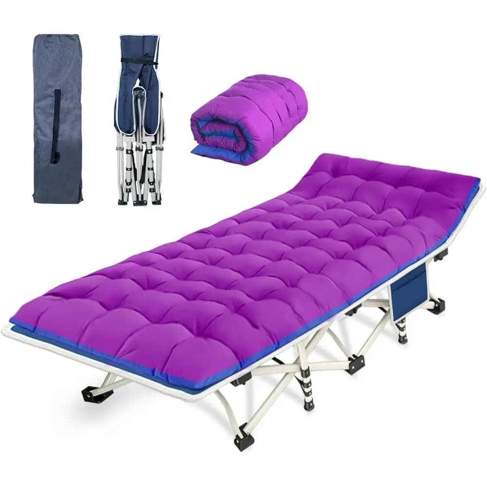 Lettino da campeggio con materasso e materassino, letto pieghevole resistente con borsa per il trasporto, lettino per adulti per esterni, casa, ufficio