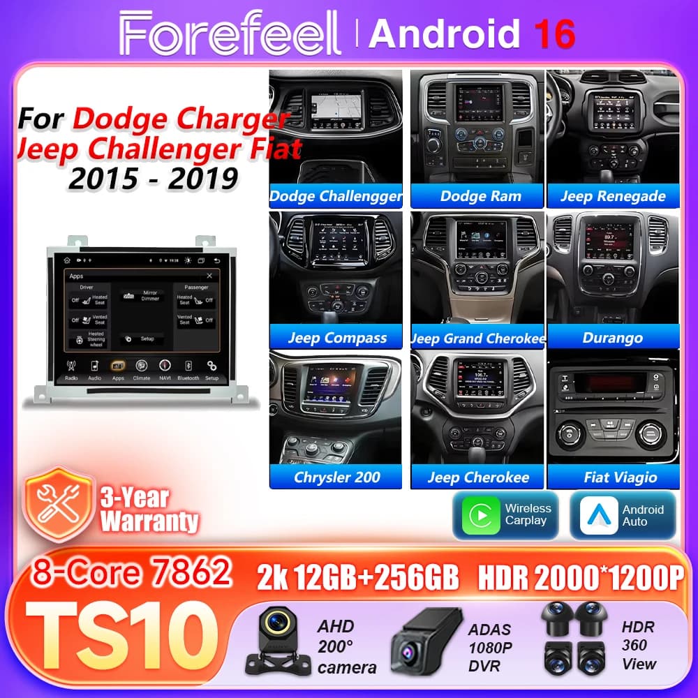 Autoradio Android 15 Per Dodge Charger Challenger 2015 - 2019 Main Unit stereo Multimedia player No 2din Screen DVD Dash Cam BT