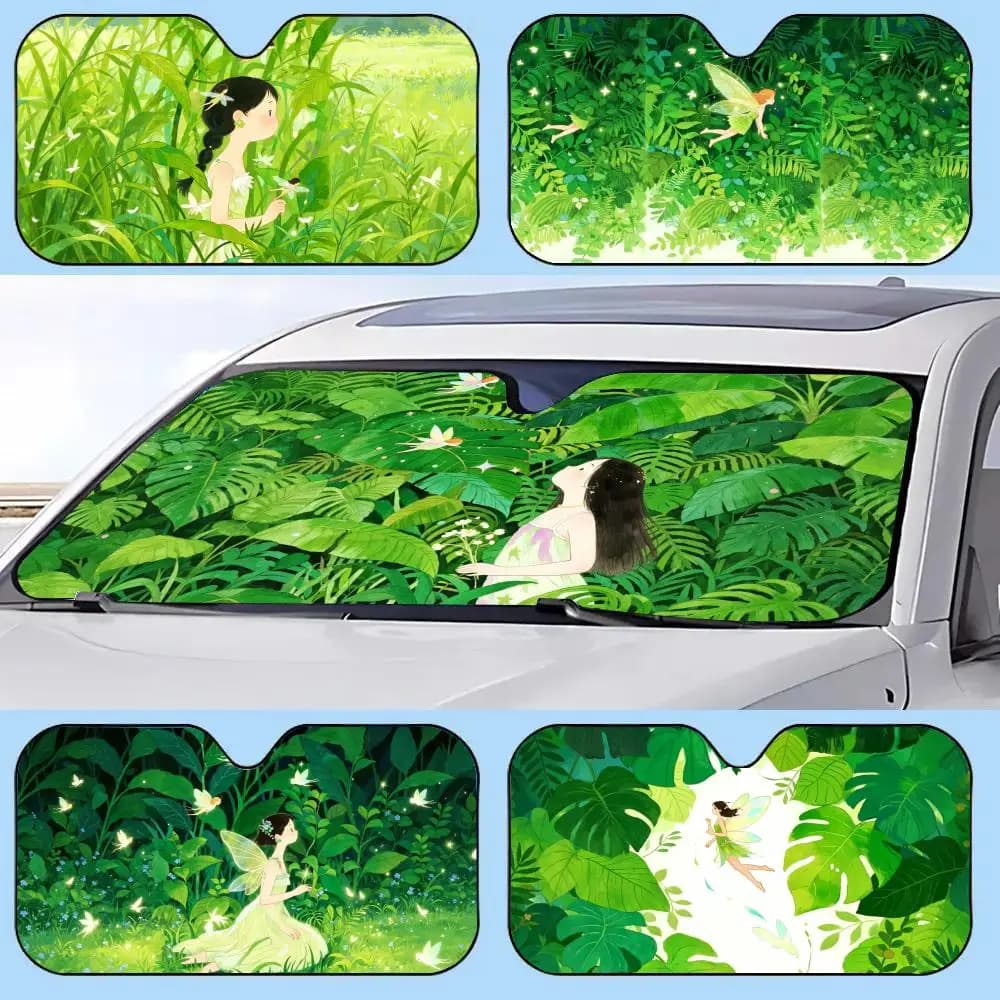 Parasole per Auto Forest Elf, Protezione Solare per Parabrezza | Copertura Parasole Riutilizzabile in Alluminio con Isolamento Termico UV