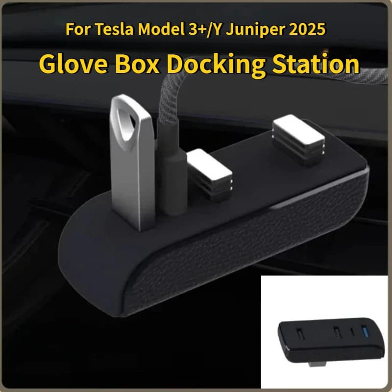 Stazione di ricarica per vano portaoggetti per Tesla Model 3 Y Juniper 2025, Hub USB 4-in-1 per auto, Estensore USB, Caricatore e Trasferimento Dati