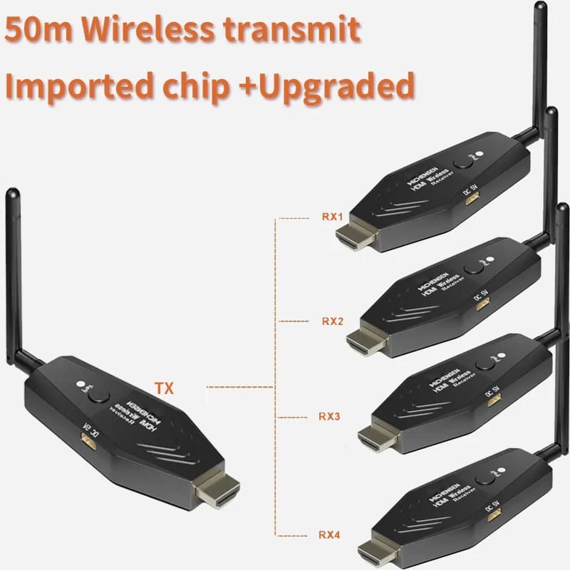 50m Wireless HDMI Extender trasmettitore Video ricevitore da 1 a 2 3 4 1x4 Display per PS3/4 fotocamera Laptop PC a TV Monitor proiettore