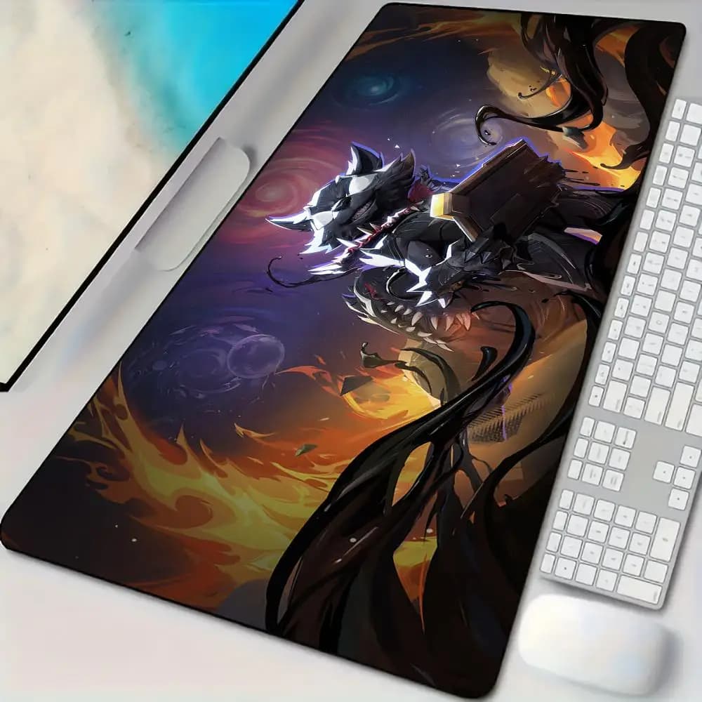 Tappetino per mouse anime Super Raccoon Warrior Tappetino da scrivania con bordi cuciti base in gomma antiscivolo accessori per PC Tappetino da gioco magico