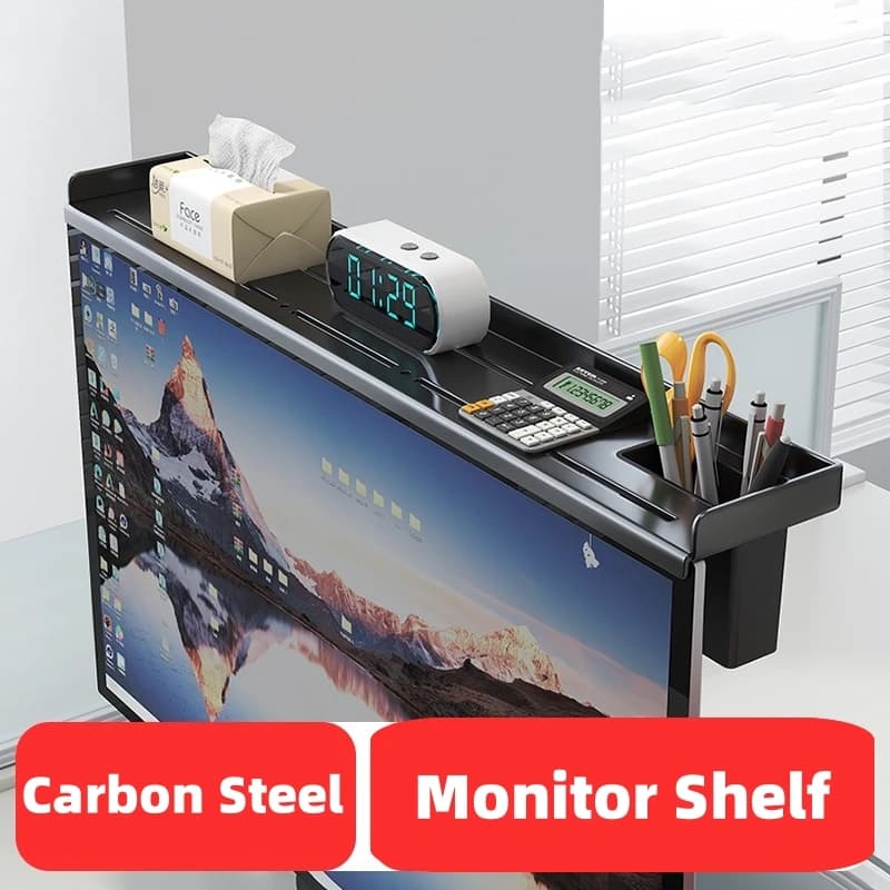 Monitor Top Shelf Steel Floating Computer Stand with Storage Box Office Desktop Stationery Organization TV Top Storage Shelves